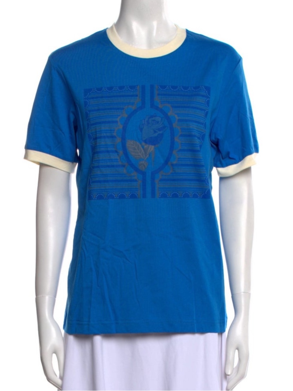 Wales Bonner Bright Blue Crewneck Tee with Cream Trim